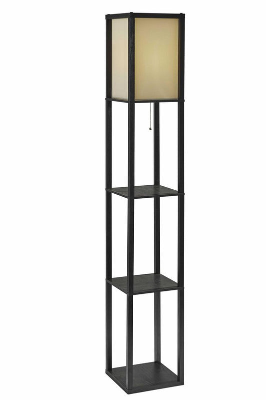 63" Natural Solid Wood Column With Brown Fabric Shade