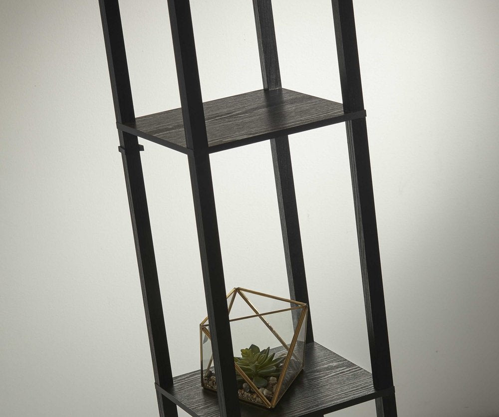 63" Black And White Solid Wood Column Floor Lamp With White Fabric Square Shade