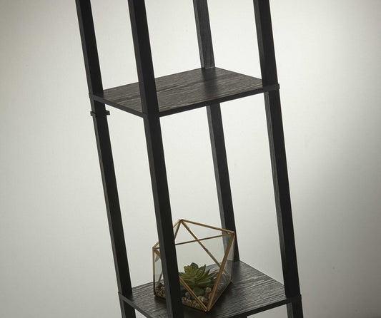 63" Black And White Solid Wood Column Floor Lamp With White Fabric Square Shade