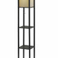 63" Black And White Solid Wood Column Floor Lamp With White Fabric Square Shade