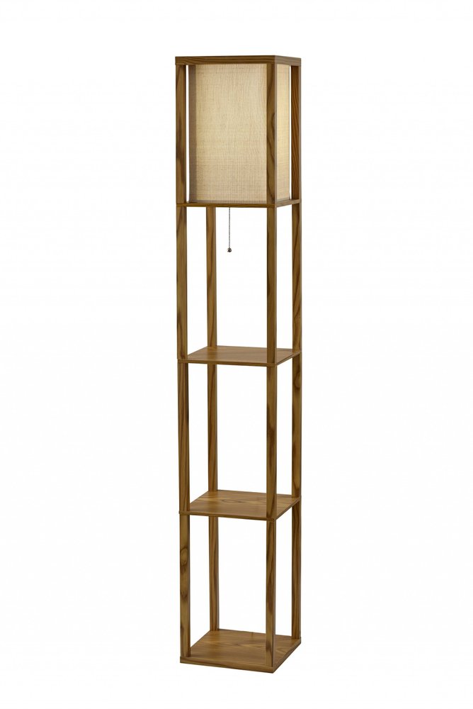 63" Black And White Solid Wood Column Floor Lamp With White Fabric Square Shade