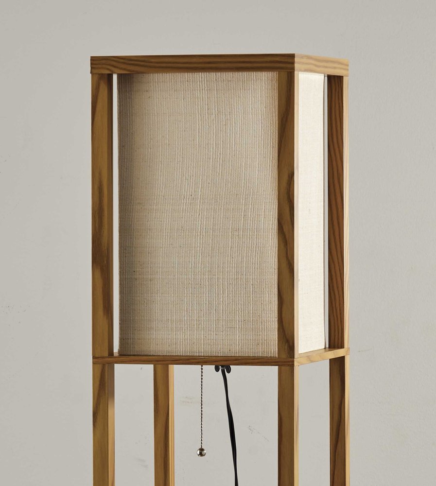 63" Black And White Solid Wood Column Floor Lamp With White Fabric Square Shade