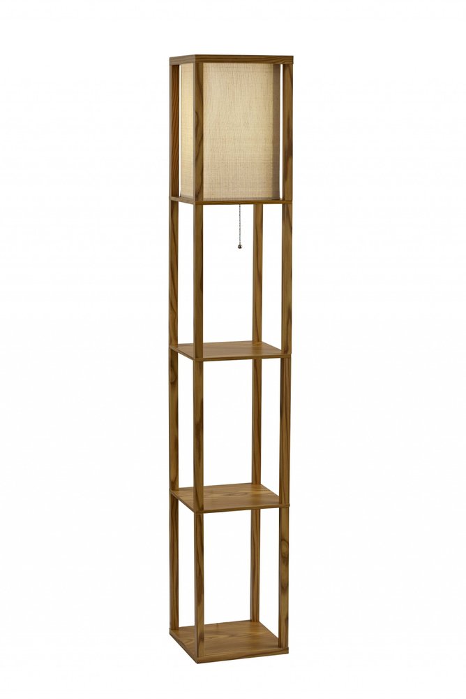 63" Black And White Solid Wood Column Floor Lamp With White Fabric Square Shade