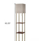 62" Brass Column Floor Lamp With Gray Fabric Square Shade