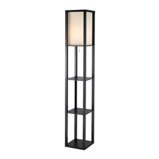 72" Black And White Solid Wood Column With White Cotton Shade