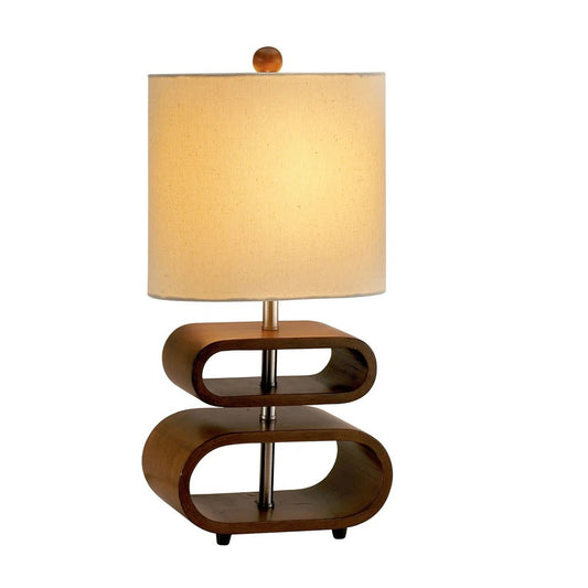 19" Brown Retro Ovals Wood Bedside Lamp With Natural Shade