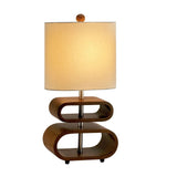 19" Brown Retro Ovals Wood Bedside Lamp With Natural Shade