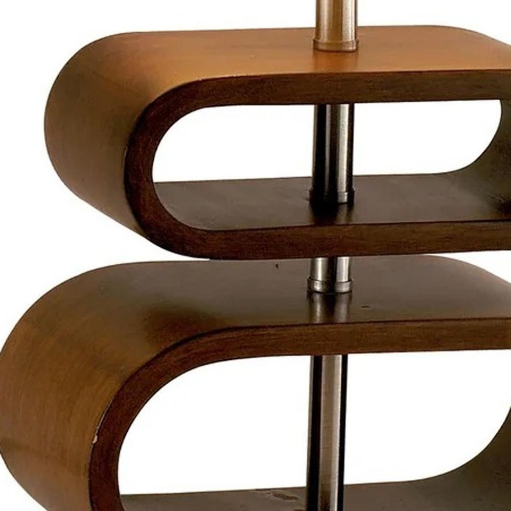 19" Brown Retro Ovals Wood Bedside Lamp With Natural Shade