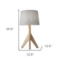 25" Natural Solid Wood Tripod Table Lamp With Gray Empire Shade
