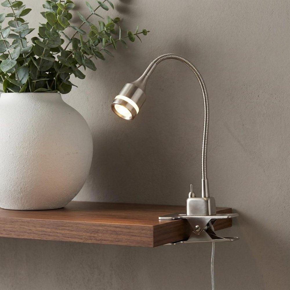15" Black Metal Adjustable Clip On LED Table Lamp