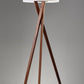 63" Brown And White Solid Wood Tripod Floor Lamp With White Linen Drum Shade