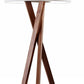 63" Brown And White Solid Wood Tripod Floor Lamp With White Linen Drum Shade