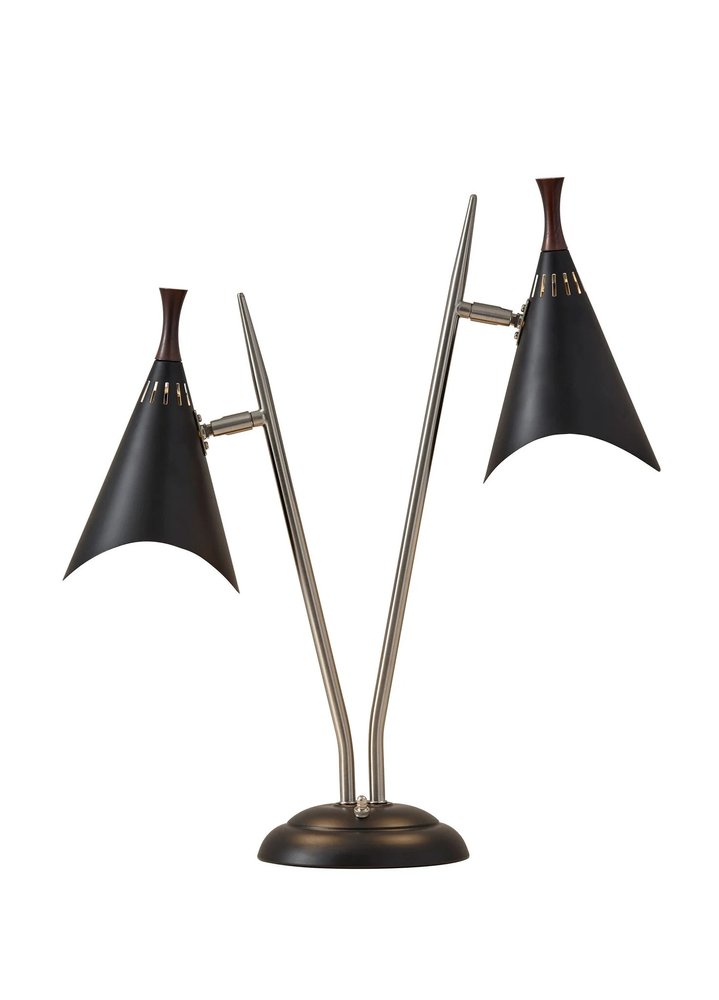 22" Black Two Light Swing Arm Desk Lamp With Cone Shade