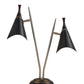 22" Black and Silver Metal Two Light Desk Lamp With Black Cone Shades