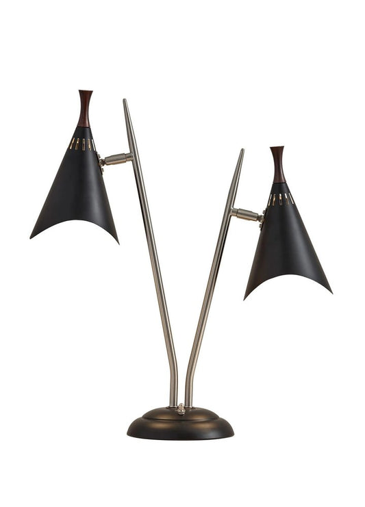 22" Black Two Light Swing Arm Desk Lamp With Cone Shade