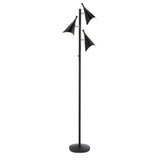 68" Black Three Light Tree Floor Lamp With Black Metal Cone Shade