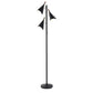 68" Black Three Light Tree Floor Lamp With Black Metal Cone Shade