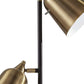 58" Black Two Light Task Floor Lamp With Antiqued Brass Metal Cone Shade