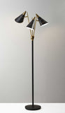 66" Black And Gold Metal Three Light Novelty Floor Lamp With Black Metal Cone Shade