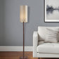 65" Brown Solid Wood Floor Lamp With Beige Linen Drum Shade