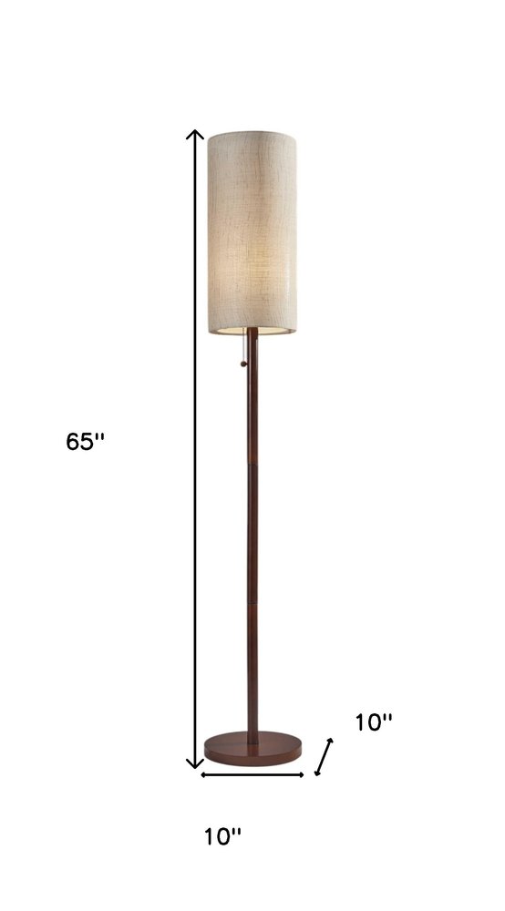 65" Brown Solid Wood Floor Lamp With Beige Linen Drum Shade