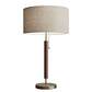 26" Antiqued Brass Solid Wood Table Lamp With Beige Drum Shade