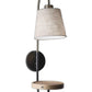 Antique Brass And Black Metal USB Charging Station Wall Lamp With Wood Shelf