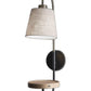 Antique Brass And Black Metal USB Charging Station Wall Lamp With Wood Shelf