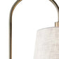 65" Black And Brass Tray Table Floor Lamp With Off White Linen Empire Shade