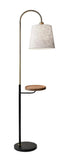 65" Black And Brass Tray Table USB Floor Lamp With Wood Shelf
