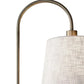 65" Black And Brass Tray Table Floor Lamp With Off White Linen Empire Shade