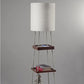63" Brown And White Column Floor Lamp With White Fabric Drum Shade