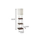 63" Brown And White Column Floor Lamp With White Fabric Drum Shade