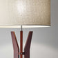60" Brown And White Solid Wood Tripod Floor Lamp With White Fabric Drum Shade