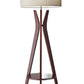 60" Brown And White Solid Wood Tripod Floor Lamp With White Fabric Drum Shade