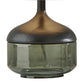 16" Black And Dark Green Wood And Smoked Glass Table Lamp With Beige Drum Shade