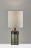 23" Black Wood And Smoked Glass Bedside Lamp With Gray Drum Shade