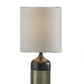 23" Black Wood And Smoked Glass Bedside Lamp With Gray Drum Shade