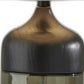23" Black Wood And Smoked Glass Bedside Lamp With Gray Drum Shade