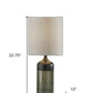 23" Black Wood And Smoked Glass Bedside Lamp With Gray Drum Shade