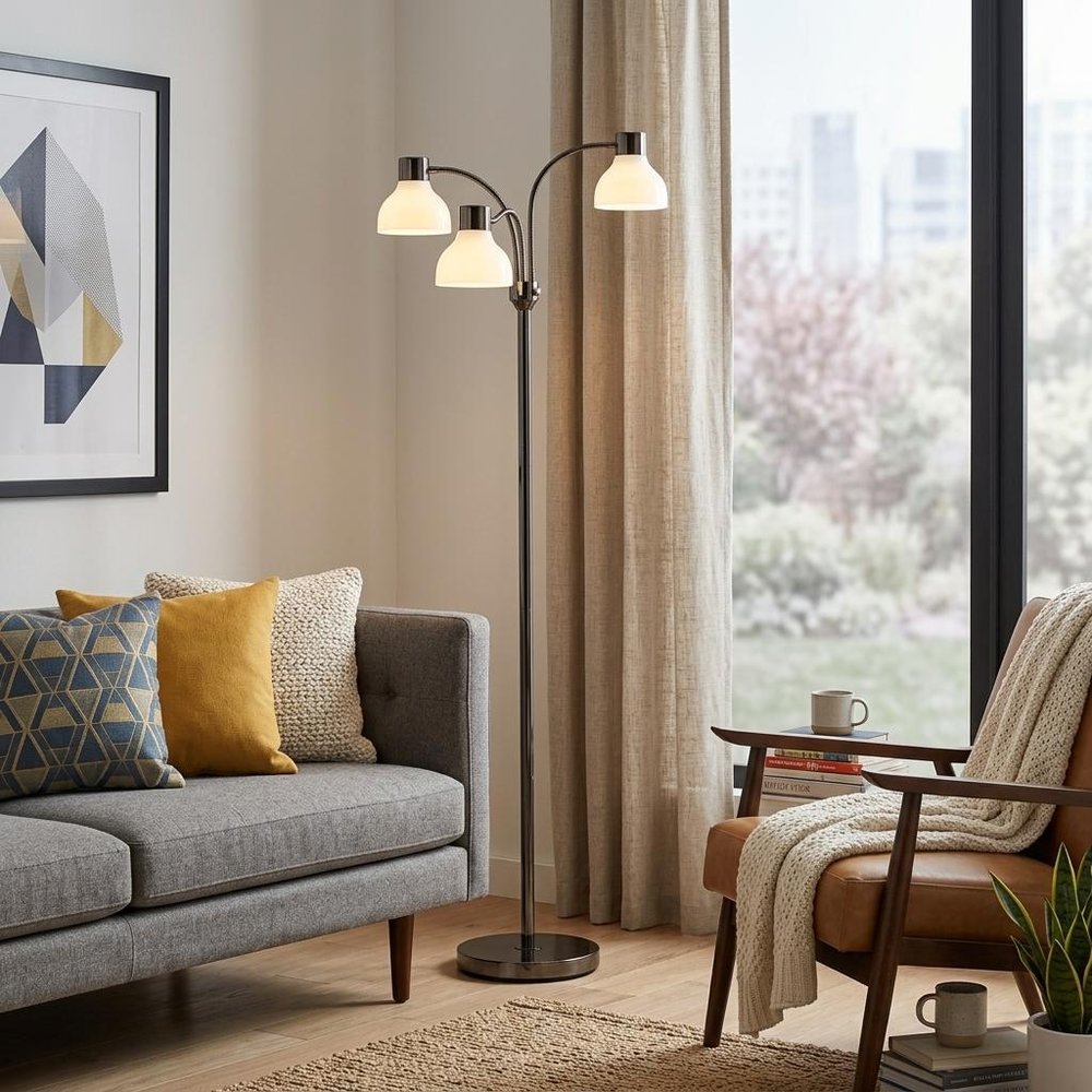 69" Gold Three Light Tree Floor Lamp With Clear Plastic Bowl Shade