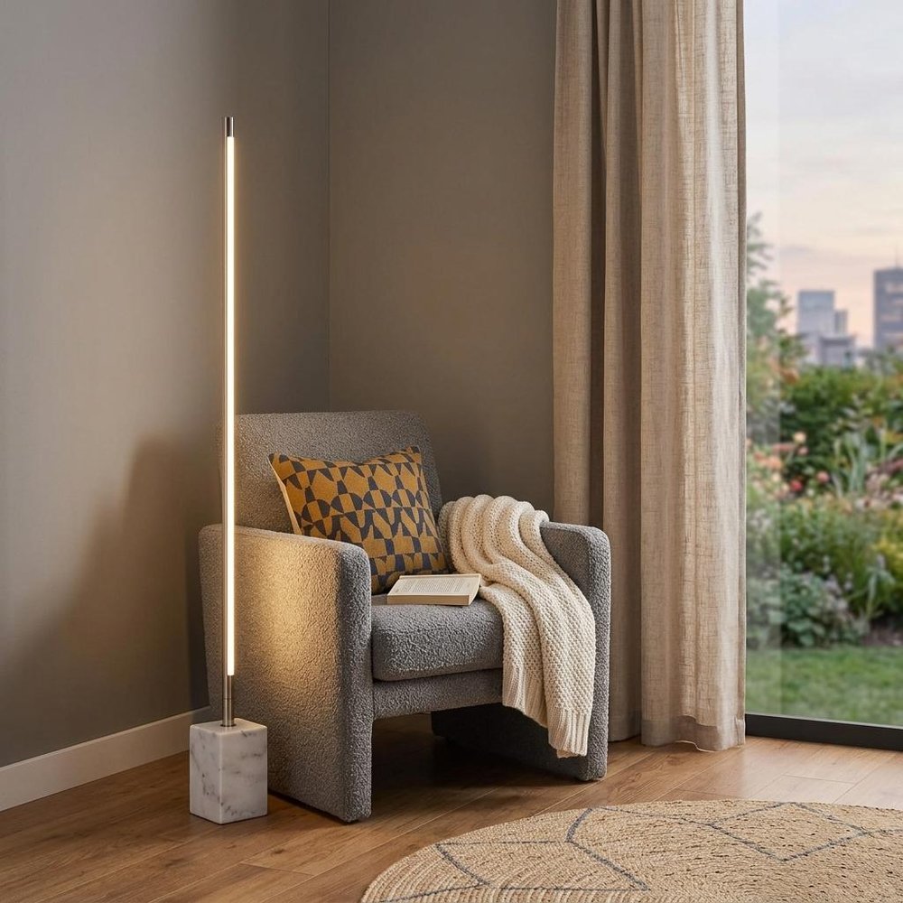 Silver Genuine Marble And Glass Column Floor Lamp