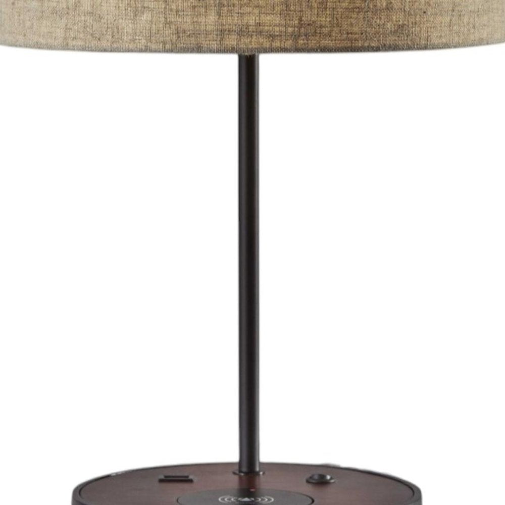 Matte Black Metal Wood Wireless Charging Table Lamp