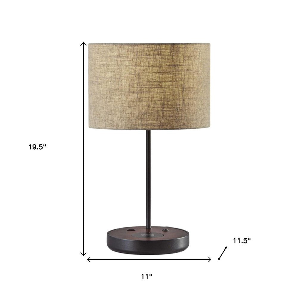 Matte Black Metal Wood Wireless Charging Table Lamp