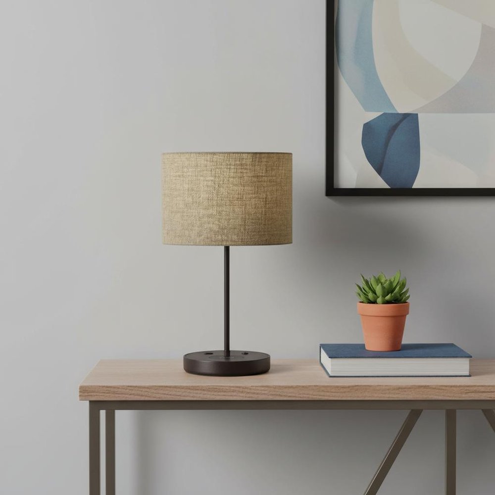 Matte Black Metal Wood Wireless Charging Table Lamp