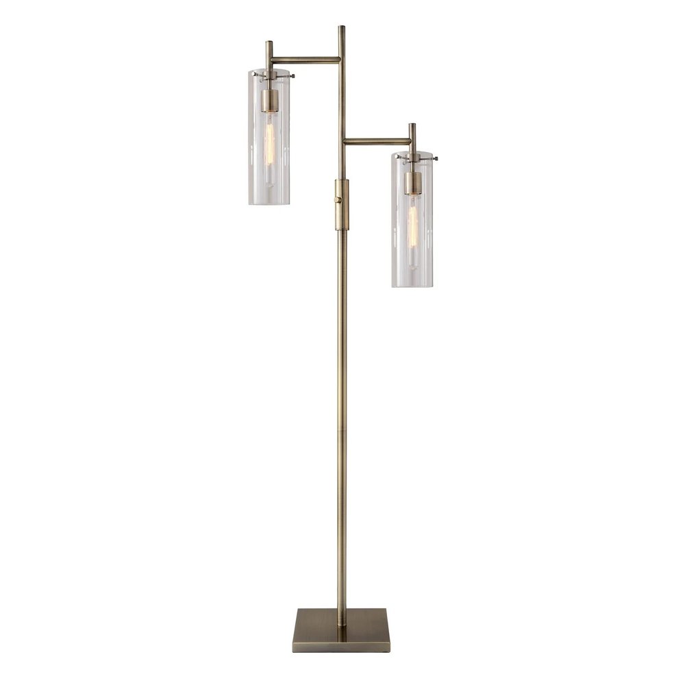 64" Brass Two Light Novelty Floor Lamp With Clear Glass Drum Shade