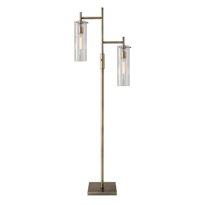 64" Brass Two Light Novelty Floor Lamp With Clear Glass Drum Shade
