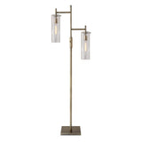 Brass Metal Two Light Novelty Floor Lamp With Clear Glass Drum Shade