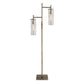 Brass Metal Two Light Novelty Floor Lamp With Clear Glass Drum Shade