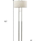 62" Silver Metal Task Floor Lamp With White Fabric Drum Shade